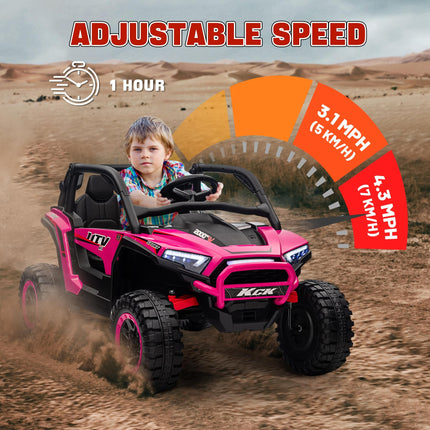 24V 7AH 2 Seater Ride On Truck with Remote, Suspension & 3 Speeds - Pink