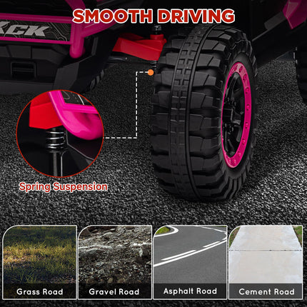 24V 7AH 2 Seater Ride On Truck with Remote, Suspension & 3 Speeds - Pink
