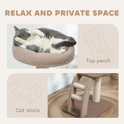 Cat Tee Indoor Cat Tower 88cm with Sisal Scratching Post, Hanging Ball, Large Perch, Stairs - Brown
