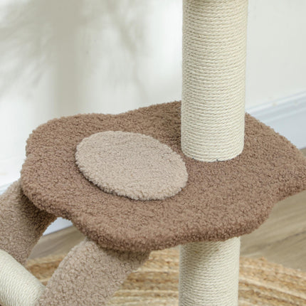 Cat Tee Indoor Cat Tower 88cm with Sisal Scratching Post, Hanging Ball, Large Perch, Stairs - Brown
