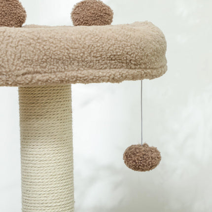 Cat Tee Indoor Cat Tower 88cm with Sisal Scratching Post, Hanging Ball, Large Perch, Stairs - Brown
