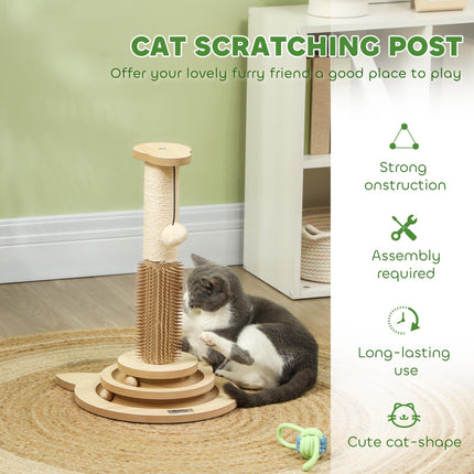 49cm 5-in-1 Cat Scratching Post with Sisal, Track Ball, Grooming Brush & Toys - Oak Tone