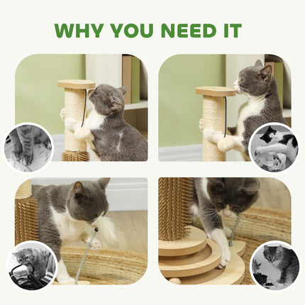 49cm 5-in-1 Cat Scratching Post with Sisal, Track Ball, Grooming Brush & Toys - Oak Tone