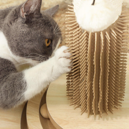 49cm 5-in-1 Cat Scratching Post with Sisal, Track Ball, Grooming Brush & Toys - Oak Tone