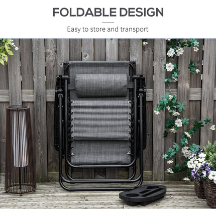 2 Piece Foldable Zero Gravity Reclining Garden Chairs with Headrest, Footrest, Armrest, Cup Holder & Canopy Shade - Light Grey