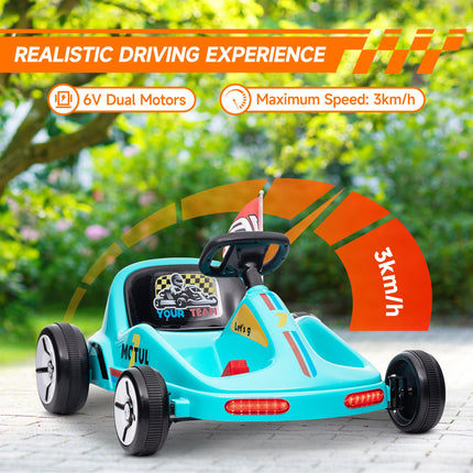 6V Electric Kids Go Kart with Music, Lights & Horn for Ages 3-5 - Blue