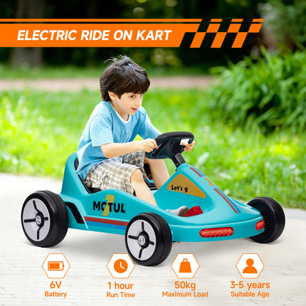 6V Electric Kids Go Kart with Music, Lights & Horn for Ages 3-5 - Blue