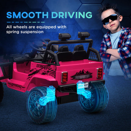 12V Kids Electric Ride-On Truck with Remote, Music, Horn & Lights - Pink