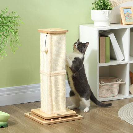 3-in-1 67cm Cat Scratching Post with Track Ball Toy - Oak Tone