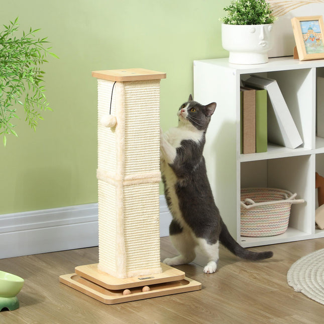 3-in-1 67cm Cat Scratching Post with Track Ball Toy - Oak Tone