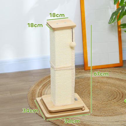 3-in-1 67cm Cat Scratching Post with Track Ball Toy - Oak Tone