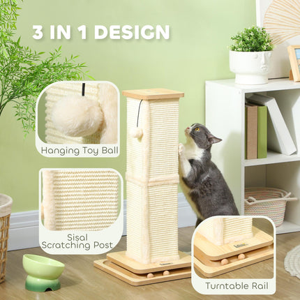 3-in-1 67cm Cat Scratching Post with Track Ball Toy - Oak Tone