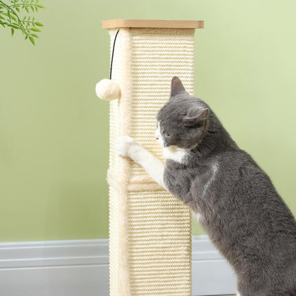 3-in-1 67cm Cat Scratching Post with Track Ball Toy - Oak Tone