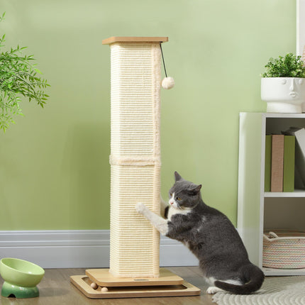 3-in-1 Cat Scratching Post with Track Ball Toy, 87cm Tall - Oak Tone