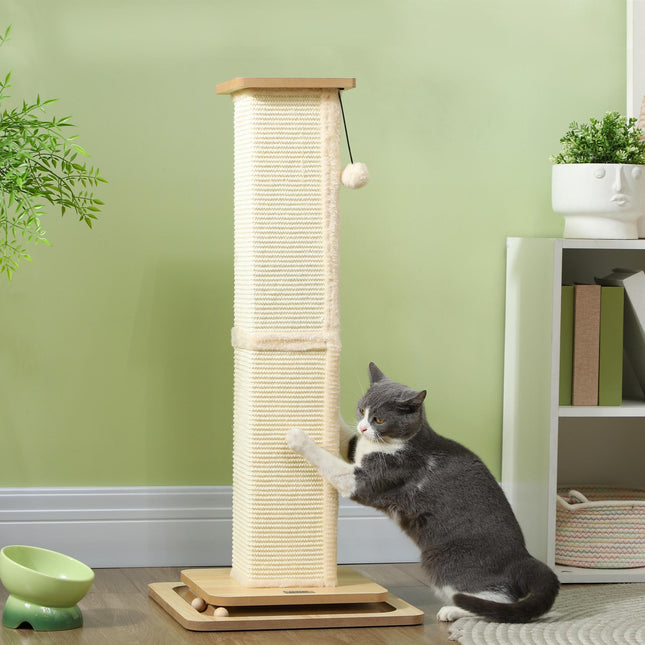 3-in-1 Cat Scratching Post with Track Ball Toy, 87cm Tall - Oak Tone