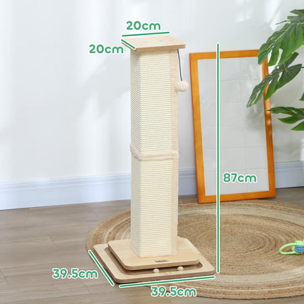 3-in-1 Cat Scratching Post with Track Ball Toy, 87cm Tall - Oak Tone