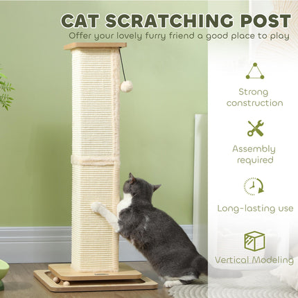 3-in-1 Cat Scratching Post with Track Ball Toy, 87cm Tall - Oak Tone