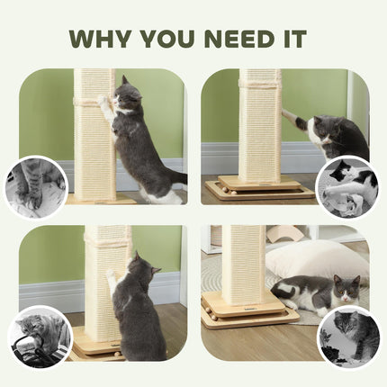 3-in-1 Cat Scratching Post with Track Ball Toy, 87cm Tall - Oak Tone