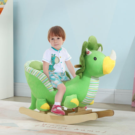 Baby Rocking Dinosaur with Animal Sounds, Safety Belt, Wooden Base for Toddlers 18-36 Months - Green