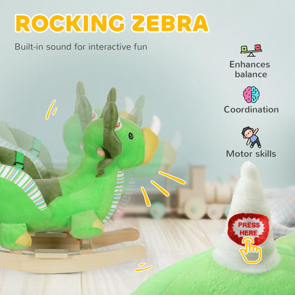 Baby Rocking Dinosaur with Animal Sounds, Safety Belt, Wooden Base for Toddlers 18-36 Months - Green