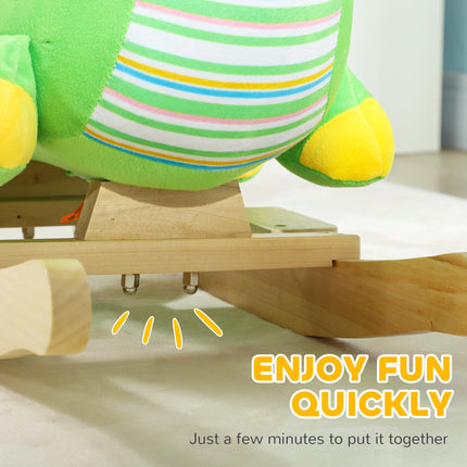 Baby Rocking Dinosaur with Animal Sounds, Safety Belt, Wooden Base for Toddlers 18-36 Months - Green