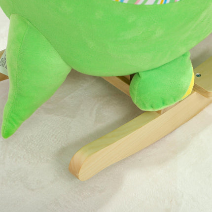 Baby Rocking Dinosaur with Animal Sounds, Safety Belt, Wooden Base for Toddlers 18-36 Months - Green