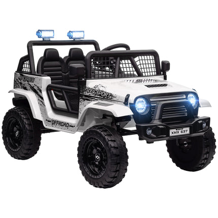 12V Kids Electric Ride-On Truck with Remote, Music, Horn & Lights - White