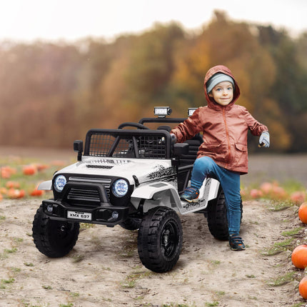 12V Kids Electric Ride-On Truck with Remote, Music, Horn & Lights - White