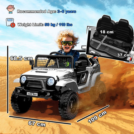 12V Kids Electric Ride-On Truck with Remote, Music, Horn & Lights - White