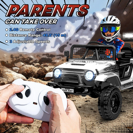 12V Kids Electric Ride-On Truck with Remote, Music, Horn & Lights - White
