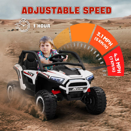 2 Seater 24V 7AH Battery Powered Ride On Truck with Remote, Suspension, 3 Speeds - White