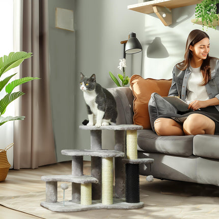 2-in-1 Cat Tree, Pet Stairs w/ Scratching Post, Toy Balls, for Bed, Sofa, Couch,