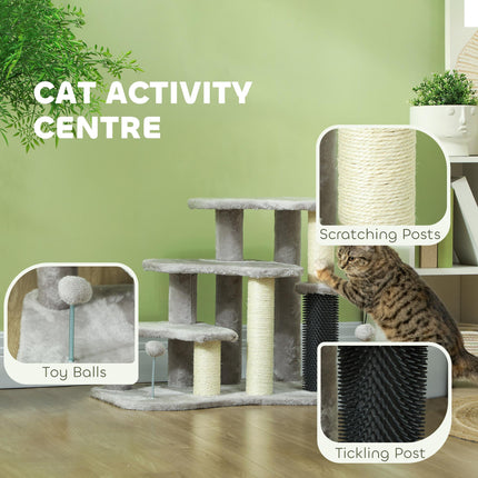 2-in-1 Cat Tree, Pet Stairs w/ Scratching Post, Toy Balls, for Bed, Sofa, Couch,