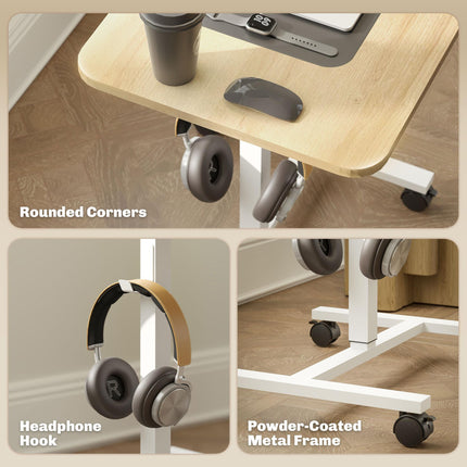 75-115cm Manual Adjustable Sit-To-Stand Desk - White/Wood-Effect