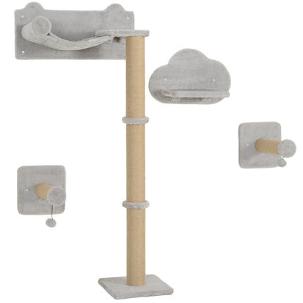 4-Piece Cat Shelves w/ Scratching Post, Steps, Jumping Platform, Ladder, Toy Bal