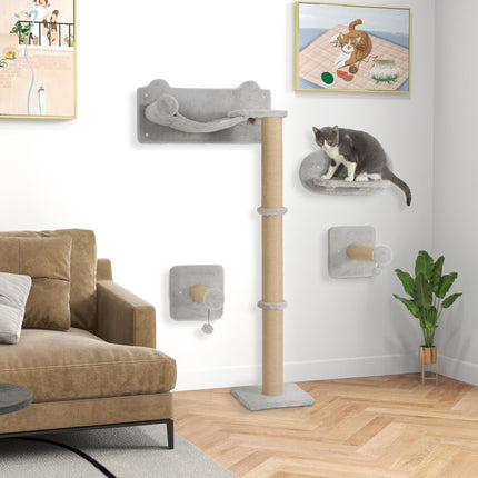 4-Piece Cat Shelves w/ Scratching Post, Steps, Jumping Platform, Ladder, Toy Bal