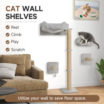 4-Piece Cat Shelves w/ Scratching Post, Steps, Jumping Platform, Ladder, Toy Bal