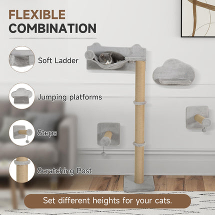 4-Piece Cat Shelves w/ Scratching Post, Steps, Jumping Platform, Ladder, Toy Bal
