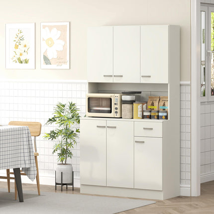 Freestanding Kitchen Pantry Storage Cabinet with Adjustable Shelves - Cream White