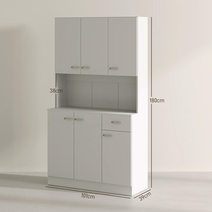 Freestanding Kitchen Pantry Storage Cabinet with Adjustable Shelves - Cream White