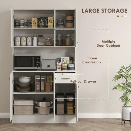 Freestanding Kitchen Pantry Storage Cabinet with Adjustable Shelves - Cream White