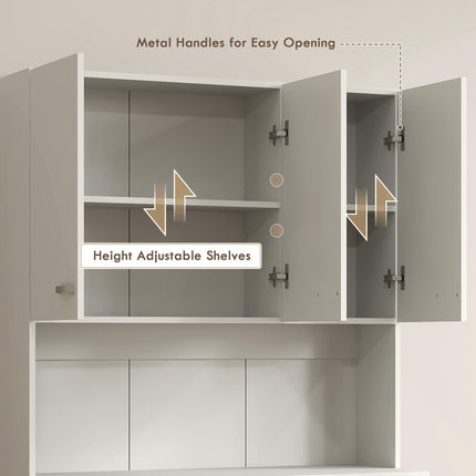 Freestanding Kitchen Pantry Storage Cabinet with Adjustable Shelves - Cream White