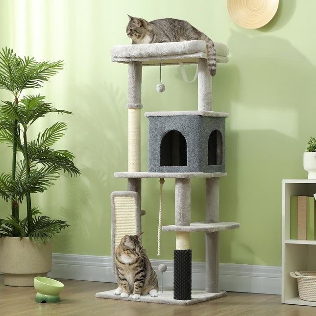 132cm Cat Tree w/ Scratching Posts, Pad, Cat Bed, Cat House, Jumping Platform, G