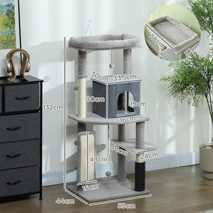 132cm Cat Tree w/ Scratching Posts, Pad, Cat Bed, Cat House, Jumping Platform, G