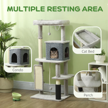 132cm Cat Tree w/ Scratching Posts, Pad, Cat Bed, Cat House, Jumping Platform, G