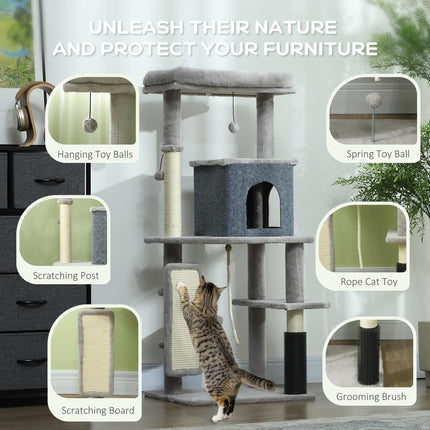 132cm Cat Tree w/ Scratching Posts, Pad, Cat Bed, Cat House, Jumping Platform, G