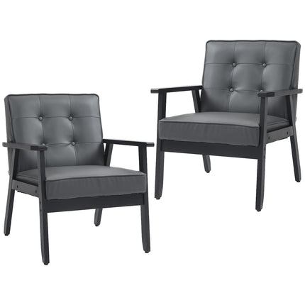 Set of 2 Accent Chair, PU Leather Armchair, Occasional Chair with Beech Wood Fra