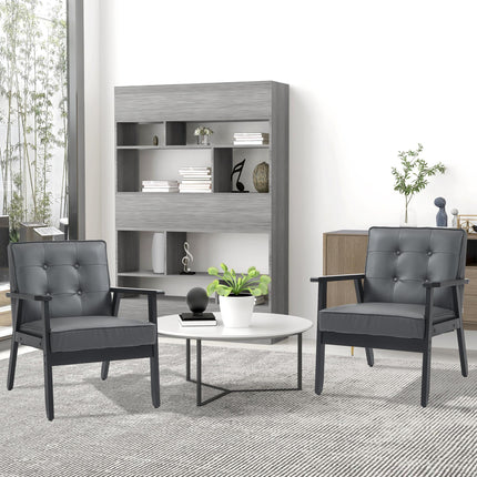 Set of 2 Accent Chair, PU Leather Armchair, Occasional Chair with Beech Wood Fra