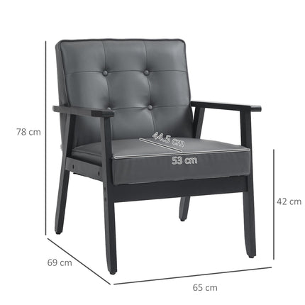 Set of 2 Accent Chair, PU Leather Armchair, Occasional Chair with Beech Wood Fra
