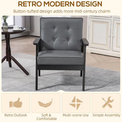 Set of 2 Accent Chair, PU Leather Armchair, Occasional Chair with Beech Wood Fra